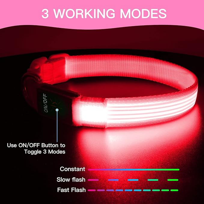 YFbrite Light up Dog Collar, USB Rechargeable LED Puppy Collar Super Bright Adjustable Glowing Dog Lights for Night Walking (Design 2- Pink, Medium)