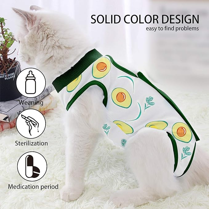 Cat Professional Surgical Recovery Suit,E-Collar Alternative for Cats Dogs,After Surgery Wear, Pajama Suit,Home Indoor Pets Clothing (L (8.5-11 Ibs), Avocado)