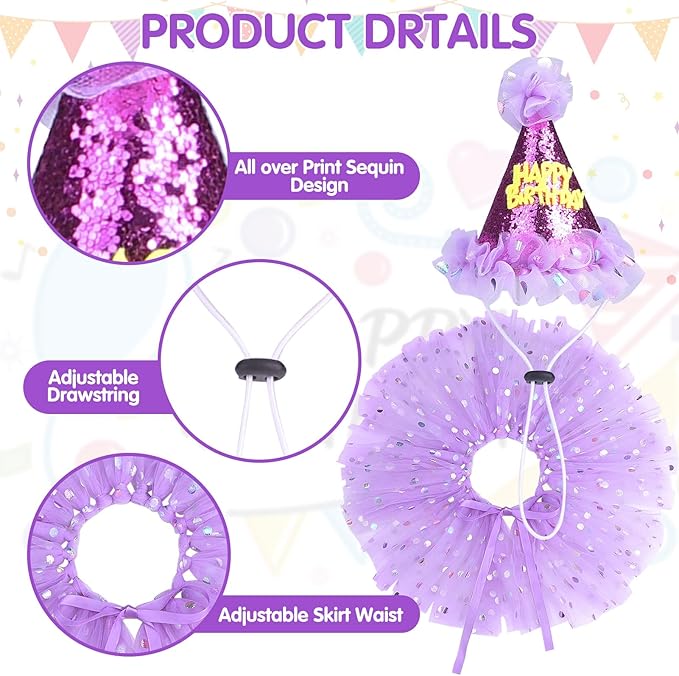 SCENEREAL Dog Birthday Bandana with Hat and Dress Girl Set, Large Dog Birthday Party Supplies, Cute Tutu Skirt Outfit for Medium Big Dogs