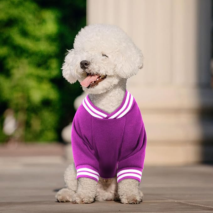 Dog Sweaters for Large Dogs, Brushed Fleece Dog Sweater Baseball Jacket Large Pet Sweater Clothes Soft Warm Boy Girl Pet(Purple-L)