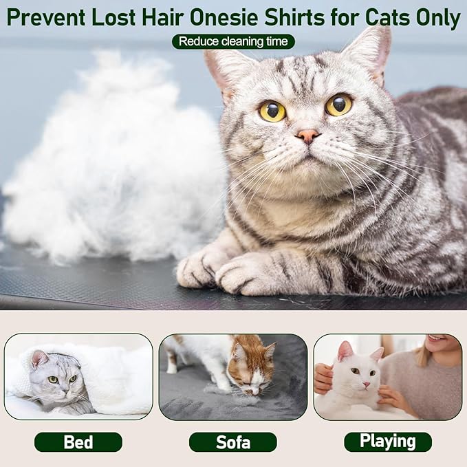 Cat Pajamas for Cats Only, Sticky Hair Cat Clothes, Long Sleeve Sphynx Clothes, Anti-Licking or Skin Disease Recovery Suit for Female Cats, Kitten Onesie Pajamas, ArmyGreen, XL