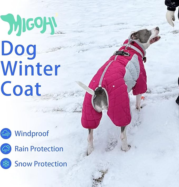 MIGOHI Full Body Dog Coat - Warm Reflective Large Dog Winter Coat with Harness,Turtleneck Fleece Jacket for Dogs,Four-Leg Windproof Puffer Jackets Snowsuit with Zipper for Small Medium Large Dogs,XL