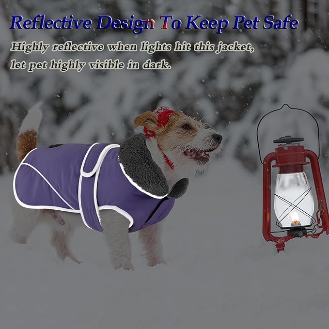 Dogcheer Dog Coat, Waterproof Dog Jacket Reflective Pet Winter Coat with Adjustable Hook & Loop, Christmas Puppy Fleece Jacket Warm Turtleneck Snowsuit for Small Medium Large Dogs - Taro Purple, 3XL
