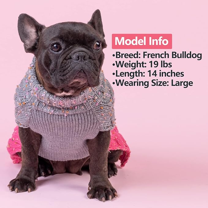 KYEESE Dog Sweater Color Block with Fuzzy Thread Knitted Turtleneck Dog Knitwear with dots in a Variety of Colors for Small Dogs Fall Winter Dogs Clothes, Pink, L