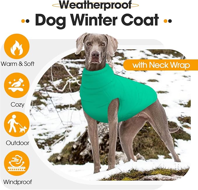 Dog Coats for Large Dogs Winter Waterproof, Zip Up Lightweight Vest for Dogs, Warm Pet Snow Jacket, Outdoor Dog Camping Jackets for Weimaraner, Pointer, Labrador, Green XL