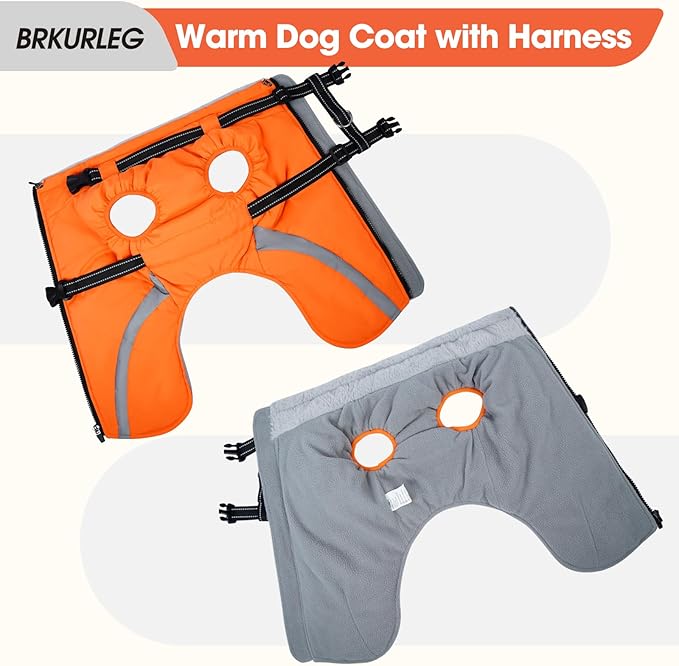 BRKURLEG Dog Winter Jackets for Medium Dogs, Dog Coat with Harness Built in, Dogs Snowsuits with Zipper, Waterproof Windproof Pet Puffer Jacket Fleece Vest for Pug, French Bulldog, Orange M