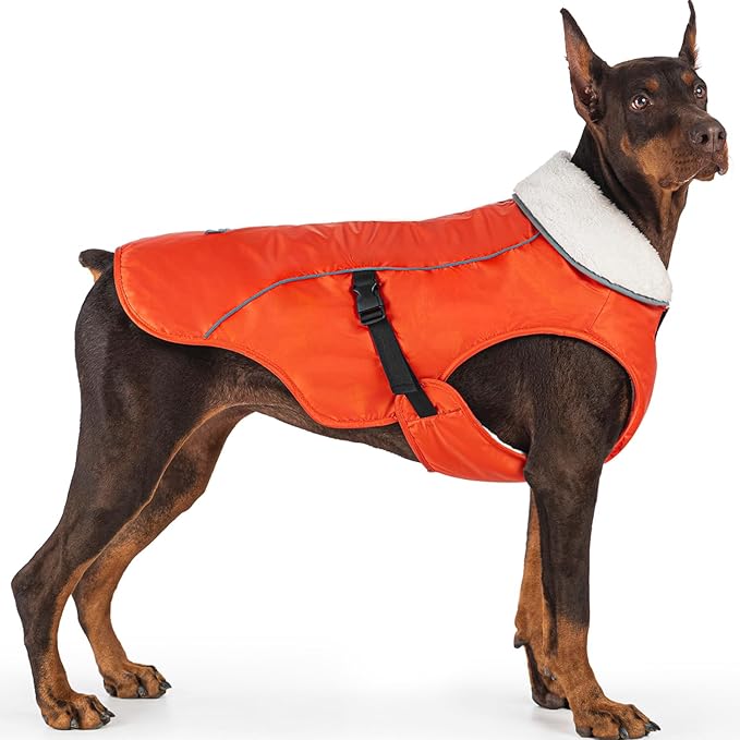 EMUST Dog Winter Coat, Thick Windproof Pet Jacket Winter, Pet Dog Vest for Small/Medium/Large, Orange, XXL