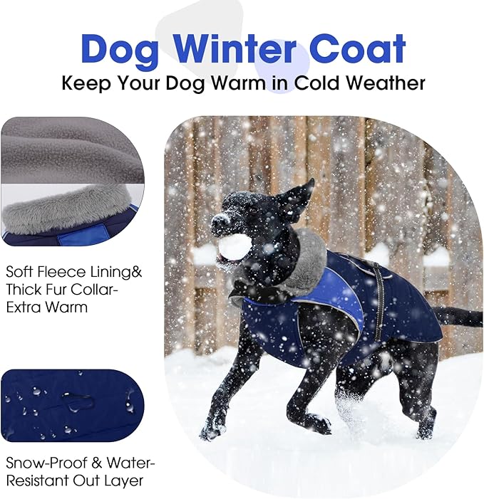 Nanaki Small Dog Coats for Winter Waterproof, Warm Fleece Lining Dog Jacket with Leash Hole, Reflective Cold Weather Puppy Jacket Vest, Easy On Pullover Pet Snow Jacket Male Female, Bulldog, Blue M