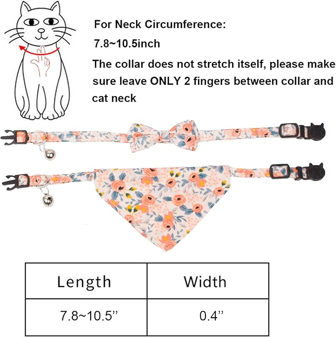 ADOGGYGO Floral Cat Collar with Bow Bandana, Removable Kitten Bowtie Scarf, Cute Flower Bow Bandana Collar for Cats Kittens