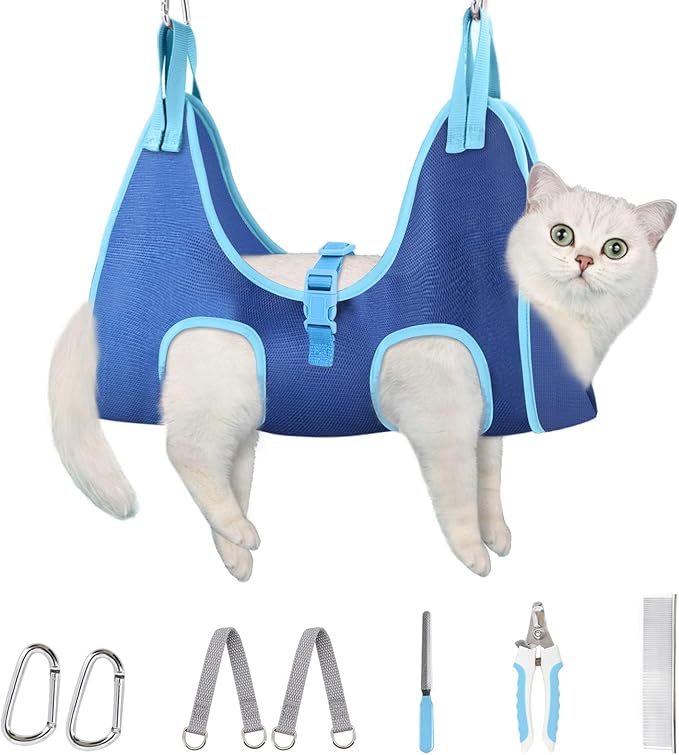 Supet Cat Grooming Hammock, Dog Hanging Harness for Nail Trimming Doorframe, Pet Holder Restraint for Clipping Nails, Pet Hoist Sling for Cutting Nails, Ear & Eye Cleaning, Medicine at Home (XS)