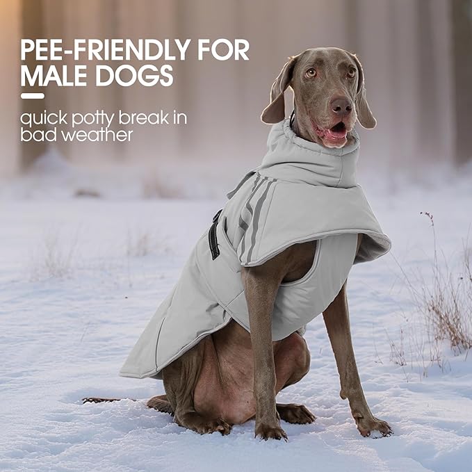 FUAMEY Dog Cold Weather Coats,Dog Winter Jackets for Large Dogs Warm Dogs Coat with Reflective Strips Waterproof Pet Snowsuit Thick Paded Pets Vest for Labrador Golden Retriever Grey XL
