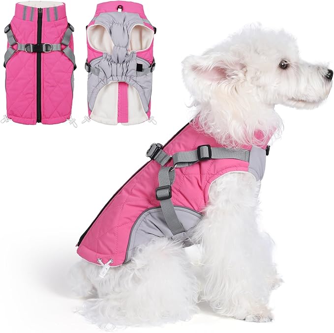Gyuzh Dog Coat with Harness Dog Jacket Winter Waterproof Dog Coats Dog Harness Coat Cold Weather Winter Dog Coat with Harness Built in for Small Medium Large Dogs
