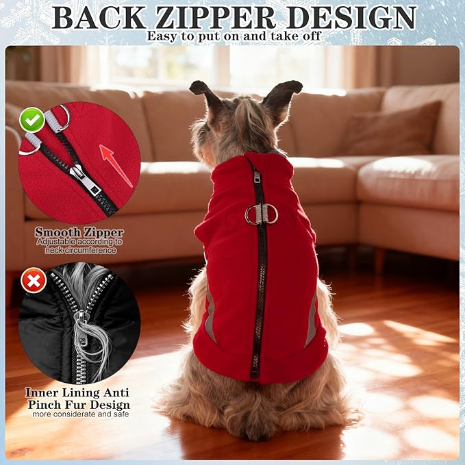 EXPAWLORER Dog Fleece Vest Jacket Sweater for Small Medium Large Dogs, Cold Weather Winter Coat Hoodie with Leash D-Ring and Zipper, Reflective Warm Sleeveless Puppy Clothes for S M L Boys Girls Cats