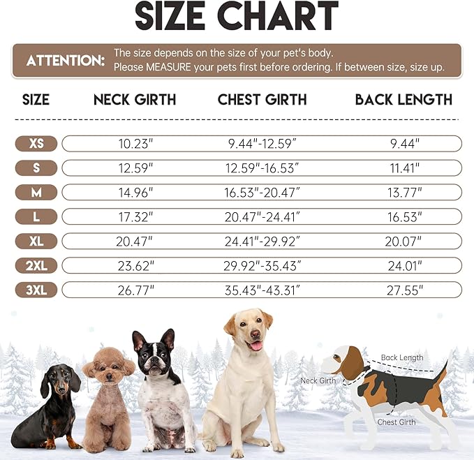 BRKURLEG Dog Winter Coat, Warm Dog Jackets for Small and Medium Large Dogs, Reflective Adjustable Pet Cold Weather Coats, Waterproof Windproof Dogs Snow Jacket Clothes Warm Vest (XXXL, Khaki)