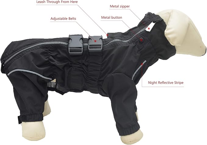 Dogs Waterproof Jacket, Lightweight Waterproof Jacket Reflective Safety Dog Raincoat Windproof Snow-Proof Dog Vest for Corgis Dachshund Small Medium Large Dogs Black D-M