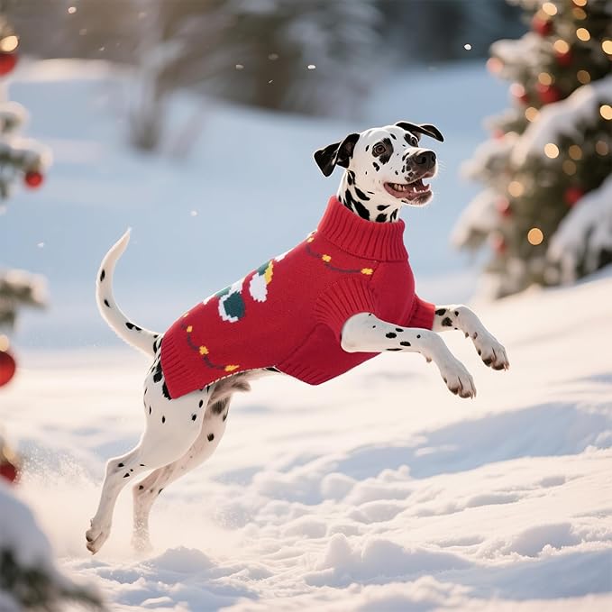 BRKURLEG Christmas Dog Sweaters for Cold Weather, Warm Turtleneck Sweaters for Small Dogs, Xmas New Year Pullover Knitted Sweatshirt for Cats, Dachshund, Poodle, Shih Tzu (Red, S)