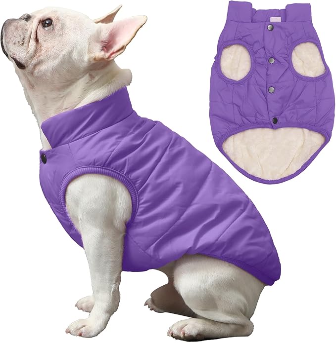 2 Layers Fleece Lined Warm Dog Jacket for Puppy Winter Cold Weather,Soft Windproof Small Dog Coat,Purple XS