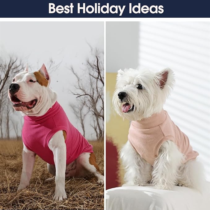 IECOii 2 Pack 3XL Dog Sweater - Fleece Pullover Vest for Large Breeds, Warm Stretchy Fall Winter Coat with Leash Hole, Labrador Retriever, ‌American Bulldog(Size XXXL, Rose Red & Dusty Pink)
