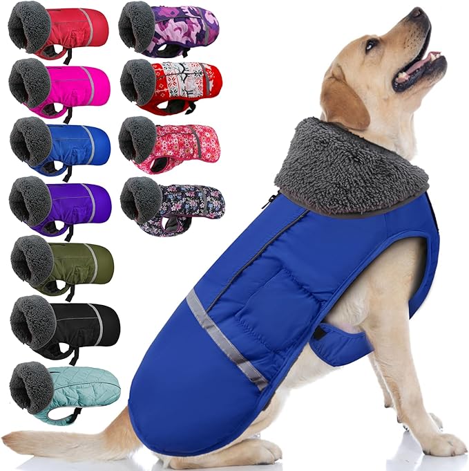 Doglay Dog Coat, Waterproof Dog Jacket Pet Winter Coat for Cold Weather with Thicken Furry Collar, Reflective Puppy Winter Jacket Warm Fleece Lining for Small Medium Large Pets