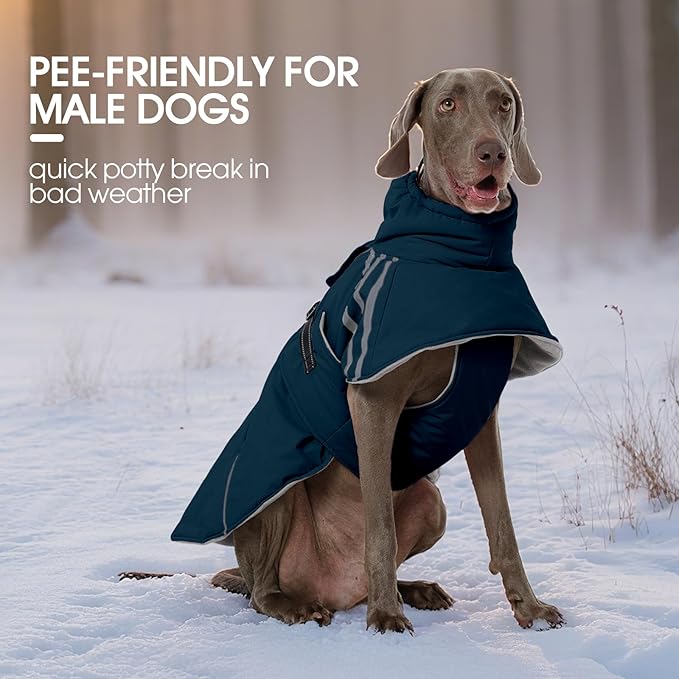 FUAMEY Dog Cold Weather Coats,Dog Winter Jackets for Large Dogs Warm Dogs Coat with Reflective Strips Waterproof Pet Snowsuit Thick Paded Pets Vest for Labrador Golden Retriever Blue XL
