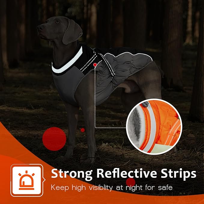 Dog Winter Coat with Harness, Dog Jacket, Pet Clothes with Zipper on Back, Waterproof Windproof Warm Vest, Reflective Cold Weather Coats, for Small Medium Large Dogs, Thick, Orange, XS