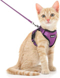 Dooradar Cat Harness and Leash Set, Escape Proof Safe Adjustable Kitten Vest Harnesses for Walking, Easy Control Soft Breathable Mesh Jacket with Reflective Strips for Cats, Purple, XS