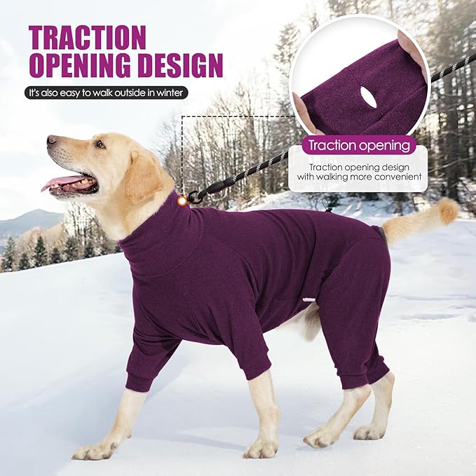 Dog Winter Coat Soft Fleece Pullover Pajamas, Fullbody Dog Cold Weather Jacket, Warm Pullover Doggie Winter Thermal 4-Legged Onesie Jumpsuit,High Collar Snowsuit Sweater for Dogs
