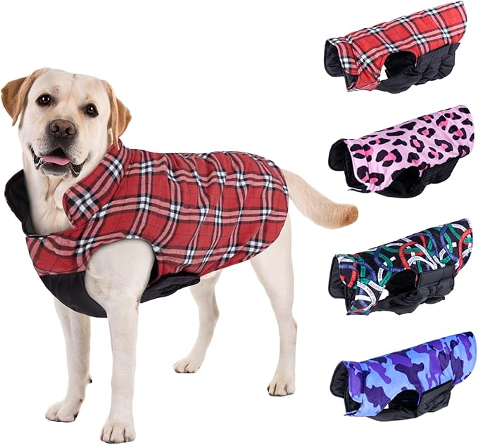 CuteBone Winter Dog Jacket - Reversible, Adjustable, Windproof & Waterproof - Thick Dog Coat for Small to Large Dogs