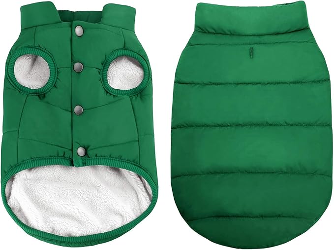 ASENKU Dog Winter Coat - Waterproof Windproof Dog Jacket, Warm Snowproof Doggie Puffer Vest for Cold Weather, Lightweight Snow Coats for Small Medium Large Dogs (XXXL, Green)