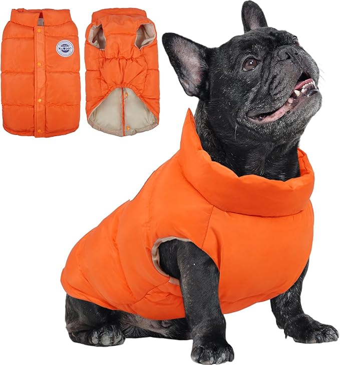Kuoser Dog Coat Puffer Vest, Warm Dog Jacket Windproof Dogs Cold Weather Coats Pet Snowsuit Padded Vests, Lightweight Puppy Winter Clothes for Small Dogs, Button Design, Easy On/Off, Orange S