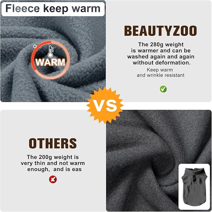 BEAUTYZOO Dog Fleece Vest Sweater Winter Jacket for Small and Medium Large Dogs with D-Ring Leash Cold Weather Coat Hoodie for XS S M Dogs Boy or Girls, Grey XL