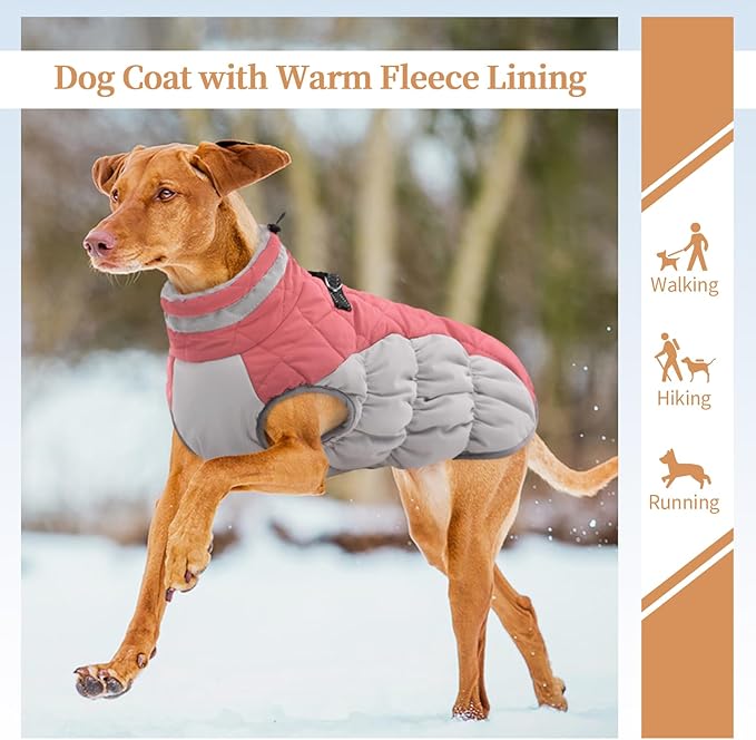 Large Dog Coat, XXLarge Dog Winter Coat, Waterproof Pet Jacket with Back Zipper,Extra Large Pet Coats, Warm Fleece Jacket with D-Ring, Windproof Winter Clothes Golden Retriever,Pink,XXL