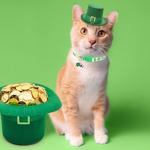 3 Pack St. Patricks Day Cat Collar Breakaway with Bell, Shamrock Irish Kitten Collar for Boys and Girls, Easter Valentine's Day Holiday Kitty Collar Adjustable 8"-12" for Puppy Small Pet