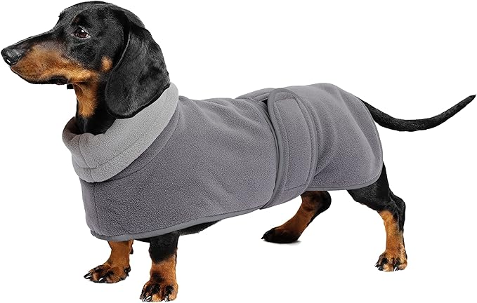 Geyecete Dachshund Sweaters - Dachshund Coat Perfect Winter Coat with Padded Fleece Lining and High Collar - Dog Snowsuit with Adjustable Bands - Gray - L