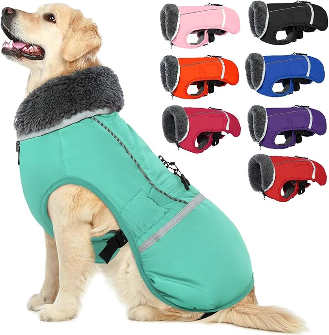 QBLEEV Warm Dog Coat Reflective Dog Jacket, Waterproof Dog Winter Coat Turtleneck Dog Clothes for Cold Weather, Thick Fleece Dog Snowsuit Christmas Dog Vest Pet Apparel for Small Medium Large Dogs XL