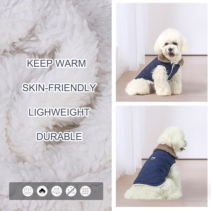 BEAUTYZOO Winter Dog Coat with Harness Built in, Warm Dog Puffer Jacket Vest Padded Fleece Cold Weather Coats Windproof Waterproof Snow Jackets Clothes for Small Medium Puppy, Blue M