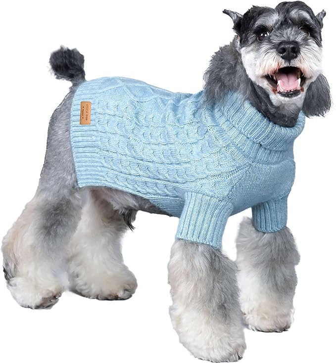KYEESE Dog Sweater Long Sleeve Pet Coats Turtleneck Dog Sweater for Small Medium Dogs Stretchy Dogs Clothes with Classic Cable Knit for Cold Weather, Blue, X-Large