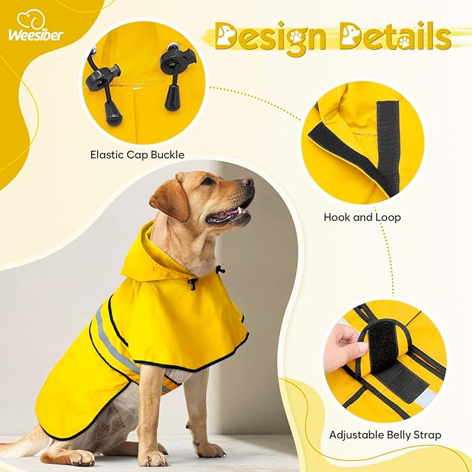 Dog Raincoat - Waterproof Dog Rain Jacket with Leash Hole, Reflective Pet Rain Coat Adjustable Doggy Slicker Poncho for Dogs Walking(L, Yellow)