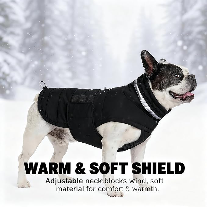 Dog Coat, Waterproof Winter Jacket, Warm Windproof Vest, Reflective Adjustable Turtleneck Coats for Large Dogs with Hook & Loop - Black - XL