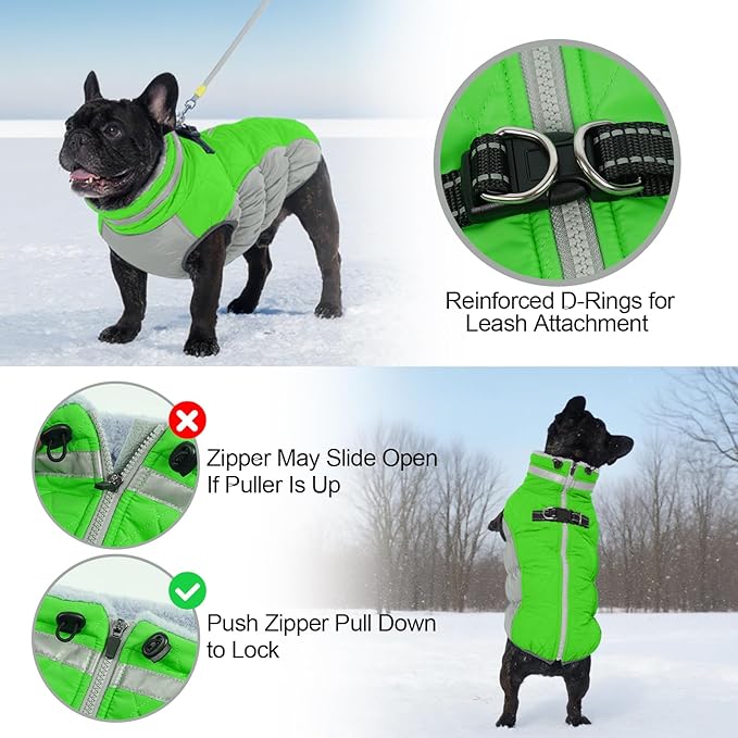 Warm Dog Jackets for Small Dogs, Waterproof Dog Coat with Harness Built in, Zipper Clousure, Fleece Lining for Cold Weather, Small Pet Winter Clothes for Shih Tzu, Yorkshire, Bichon - S