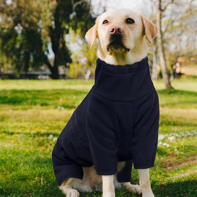 ROZKITCH Large Dog Pajamas, Pet Windproof Warm Cold Weather Jacket Cozy Jumpsuit Apparel Outfit Clothes for Medium Large Dog Walking Hiking Sleep Blue L