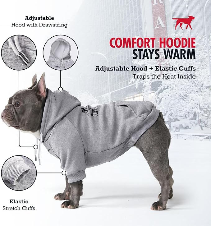 Tuff Pupper Dog Hoodie | Premium Quality 100% Organic Cotton | Ultra Soft Interior for Superior Comfort | Elastic Cuffs & Drawstring for Warmth | Stretch Fit Suitable for All Breeds (Gray, S)
