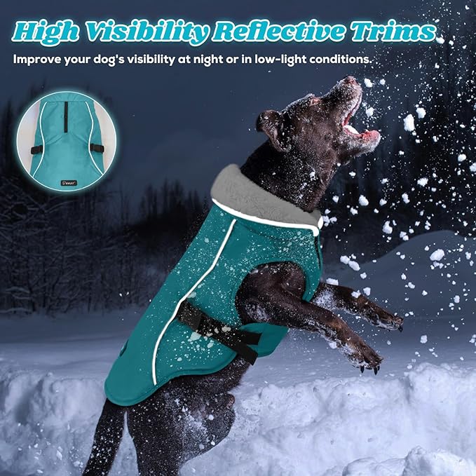 EMUST Dog Coat for Winter, Cozy Winter Jackets for Small/Medium/Large Dogs, Solid Color Dog Apparel for Cold Weather with Fleece Lining, Turquoise, XXXL