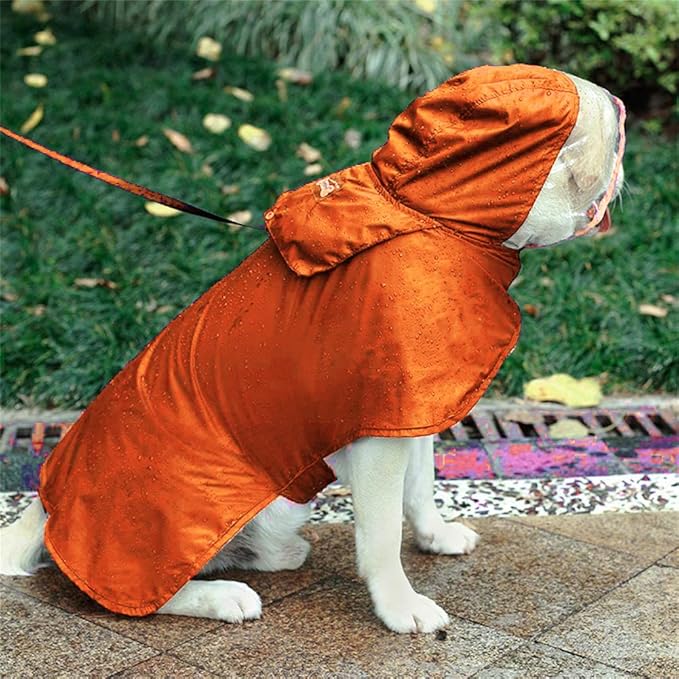 Pet Raincoat Packable Hooded Dog Rain Jacket Reflective Strips Lightweight Adjustable Poncho for Small Medium Large Dogs Orange XL