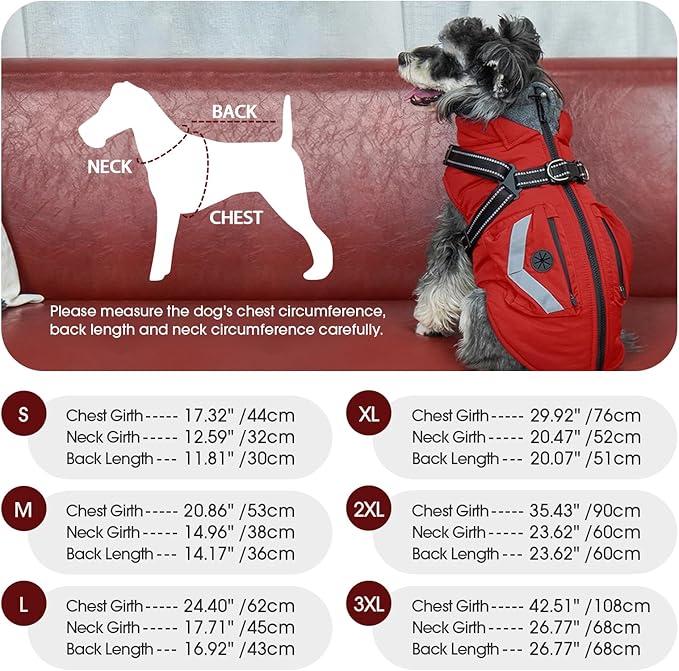 FUAMEY Winter Dogs Coat with Back Zipper, Reflective Dog Jacket with Pop Bag Pockets, Thermal Doggies Vest Warm Clothes Fleece Lined, Extra Large Doggy Cold Weather Coats, Shiba Inu (Red, XL)