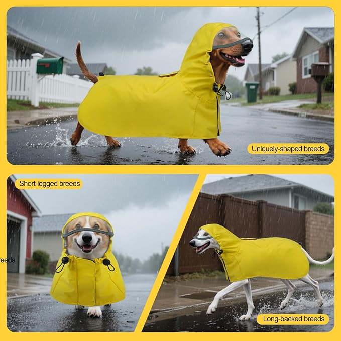 DENTRUN Dog Raincoat for Small Dogs (Chihuahua, Pomeranian) – Waterproof & Windproof, Lightweight for Walking, Hiking, Outdoor – Adjustable Hood, Leg Straps & Reflective Strips, S