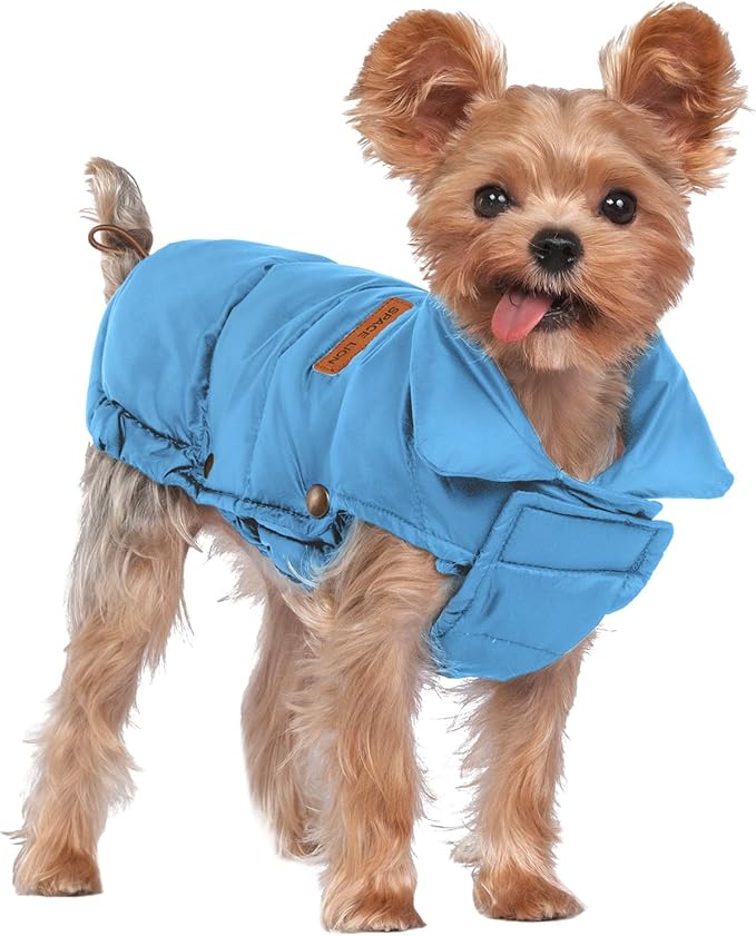 SPACE LION Dog Puffer Jacket, Down Winter Coat, Durable Outdoor Coat for Cold and Windy Conditions, Waterproof, Lightweight Jacket, Adjustable Fit for Small, Medium, Large Dogs(Blue,10/S)