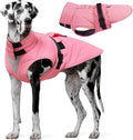 Extra Large Dog Coat, Warm Dog Winter Jacket, Waterproof Dogs Snowsuit with Foldable High Collar, Reflective Strips, Adjustable Hook & Loop Closure - Ideal for Cold Weather - Pink 5XL