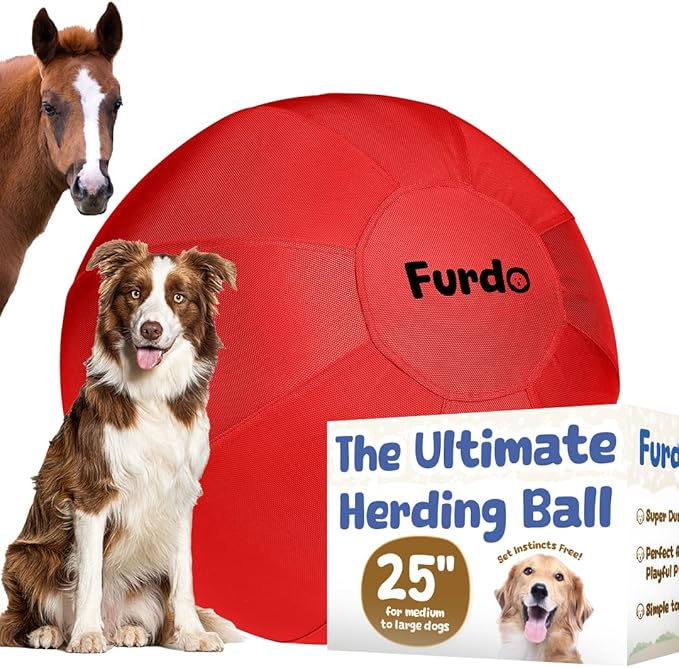 25" Herding Ball for Dogs, for Australian Shepherd, for Cattle, for Border Collie, for Blue Heelers & Medium to Large Dogs,Horse, Herding Dog Ball, Herding Toys - Red