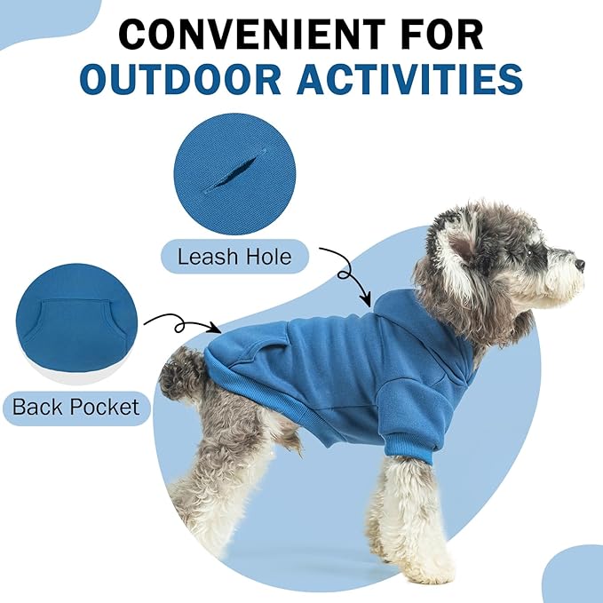 SCENEREAL Dog Hoodie Sweaters for Small Medium Large Size Dogs, Fleece Dog Sweatshirt with Hat and Pocket,Soft Cold Winter All Weather Dog Clothes for S to XL Sized Dogs, Blue M